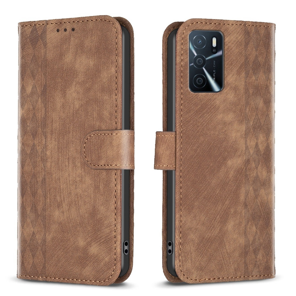 OPPO A16 Case - Embossed Plaid Leather Wallet Cover with Card Slots, Kickstand, and 360 degree Protection