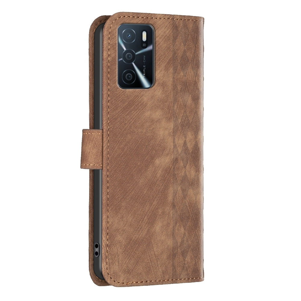 OPPO A54s Case - Embossed Plaid Leather Wallet Cover with Card Slots, Kickstand, and 360 degree Protection