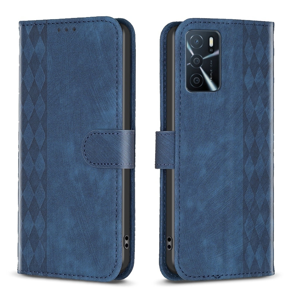 OPPO A16 Case - Embossed Plaid Leather Wallet Cover with Card Slots, Kickstand, and 360 degree Protection