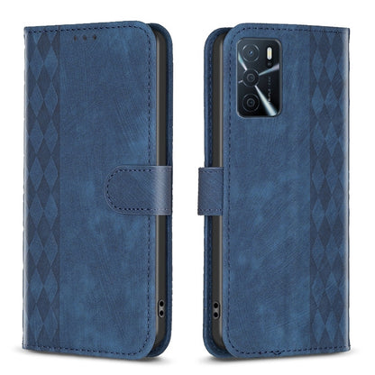 OPPO A16 Case - Embossed Plaid Leather Wallet Cover with Card Slots, Kickstand, and 360 degree Protection