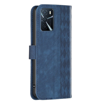 OPPO A16s Case - Embossed Plaid Leather Wallet Cover with Card Slots, Kickstand, and 360 degree Protection