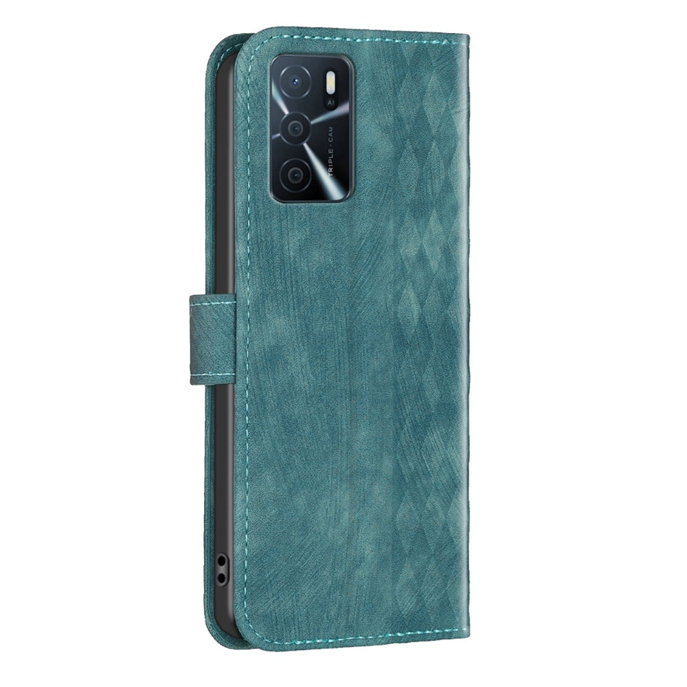OPPO A16s Case - Embossed Plaid Leather Wallet Cover with Card Slots, Kickstand, and 360 degree Protection