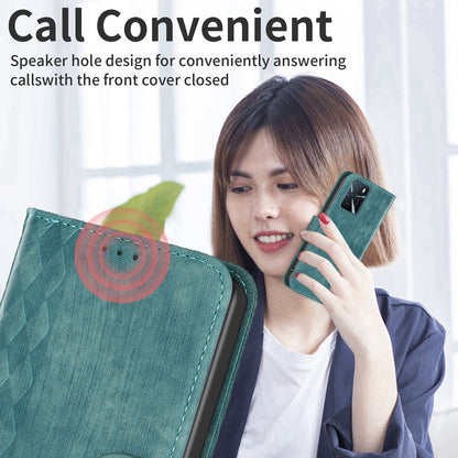 OPPO A16s Case - Embossed Plaid Leather Wallet Cover with Card Slots, Kickstand, and 360 degree Protection