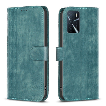 OPPO A55 Case - Embossed Plaid Leather Wallet Cover with Card Slots, Kickstand, and 360 degree Protection