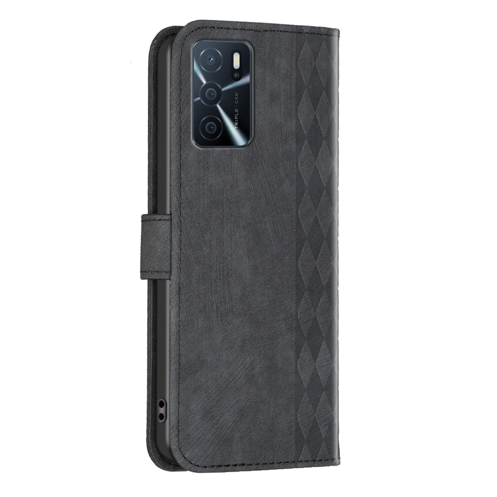 OPPO A16s Case - Embossed Plaid Leather Wallet Cover with Card Slots, Kickstand, and 360 degree Protection