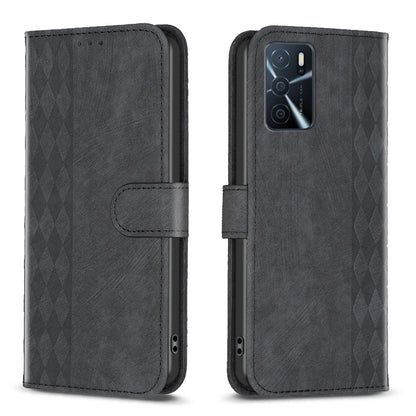 OPPO A54s Case - Embossed Plaid Leather Wallet Cover with Card Slots, Kickstand, and 360 degree Protection