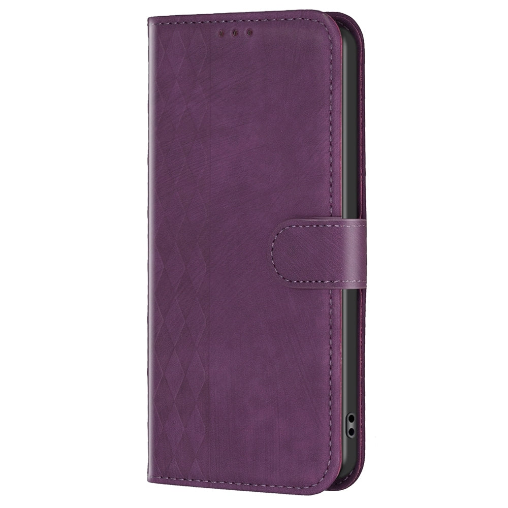 OPPO A55 Case - Embossed Plaid Leather Wallet Cover with Card Slots, Kickstand, and 360 degree Protection