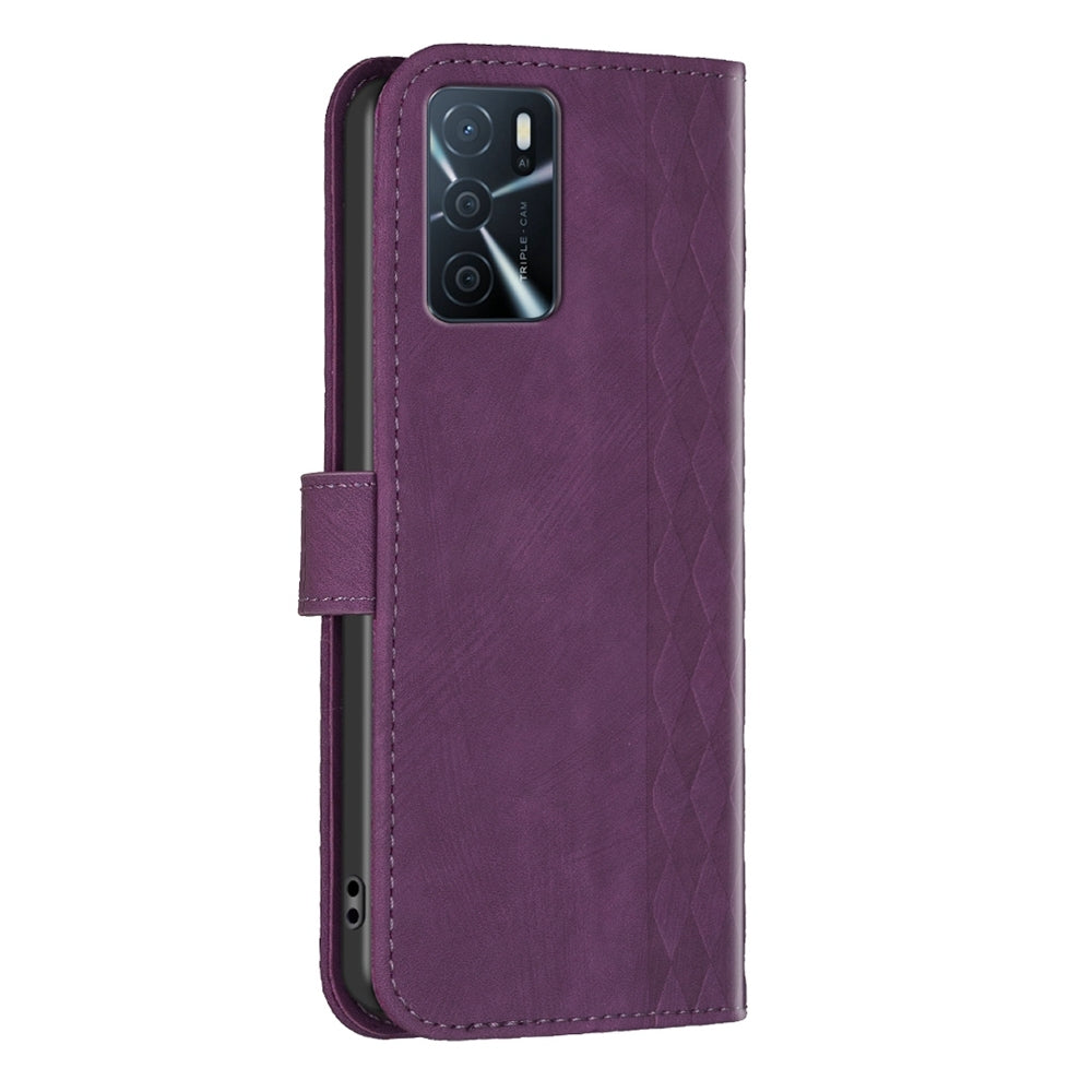 OPPO A54s Case - Embossed Plaid Leather Wallet Cover with Card Slots, Kickstand, and 360 degree Protection