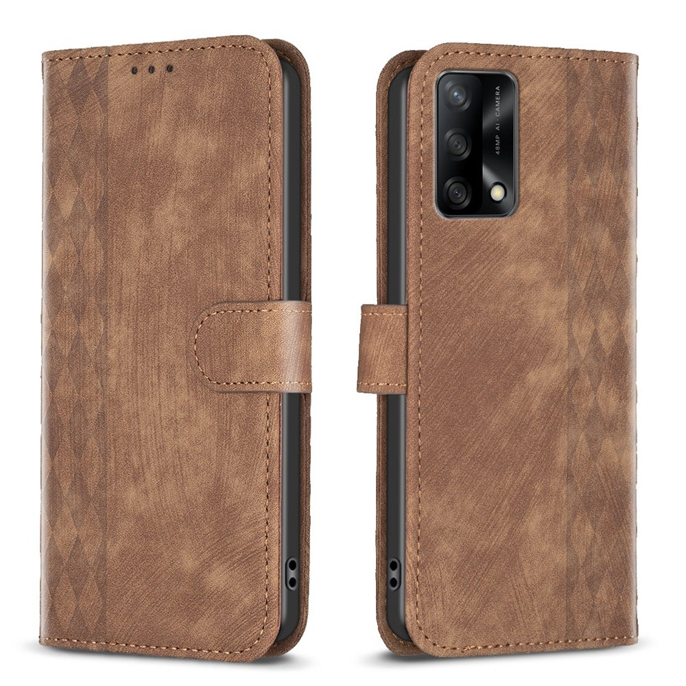 OPPO A74 4G Case - Embossed Plaid Leather Wallet Cover with Card Slots, Kickstand, and 360 degree Protection