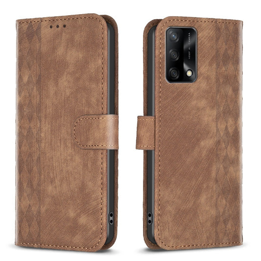 OPPO A74 4G Case - Embossed Plaid Leather Wallet Cover with Card Slots, Kickstand, and 360 degree Protection