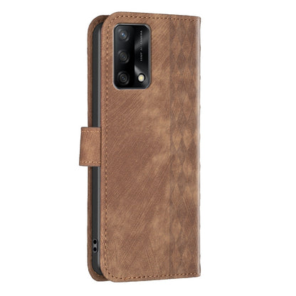 OPPO F19 4G Case - Embossed Plaid Leather Wallet Cover with Card Slots, Kickstand, and 360 degree Protection