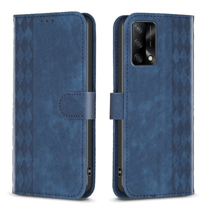 OPPO A74 4G Case - Embossed Plaid Leather Wallet Cover with Card Slots, Kickstand, and 360 degree Protection