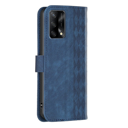 OPPO F19 4G Case - Embossed Plaid Leather Wallet Cover with Card Slots, Kickstand, and 360 degree Protection