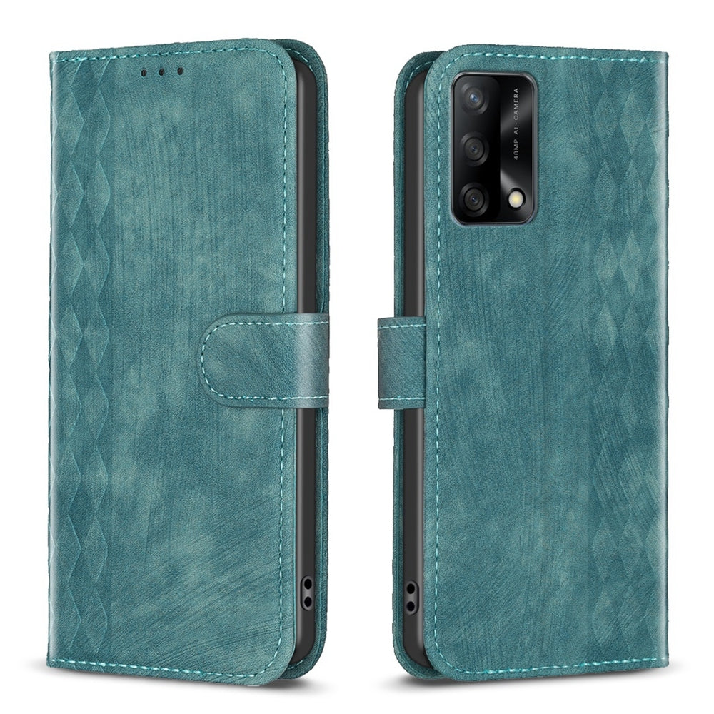 OPPO A74 4G Case - Embossed Plaid Leather Wallet Cover with Card Slots, Kickstand, and 360 degree Protection