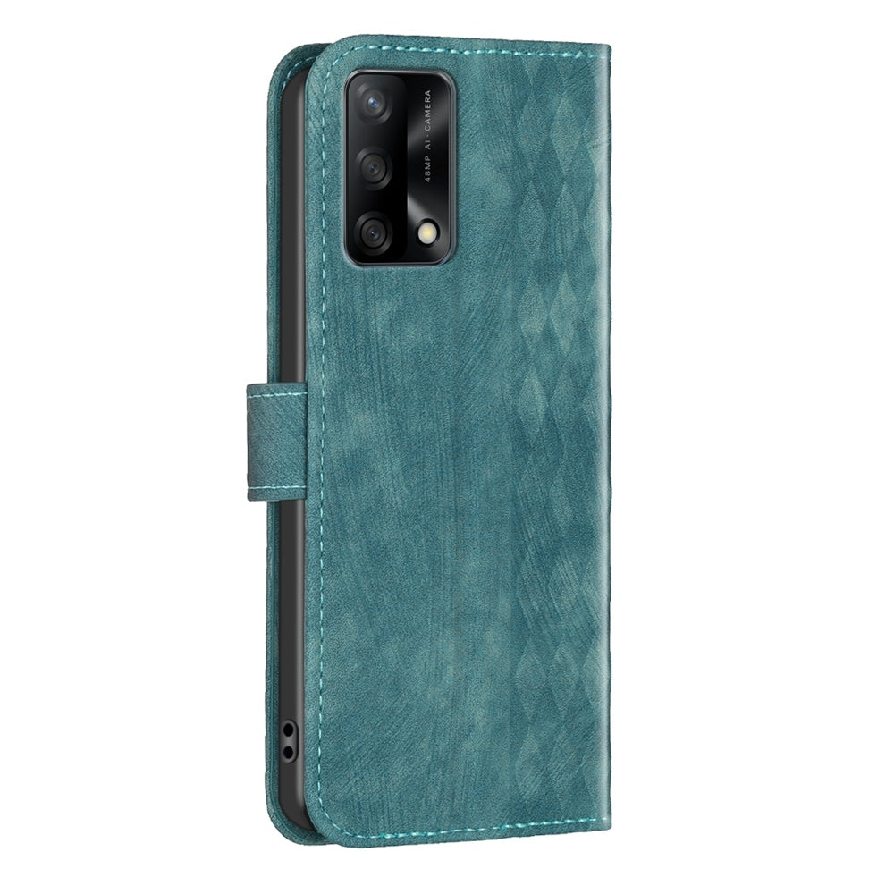 OPPO F19 4G Case - Embossed Plaid Leather Wallet Cover with Card Slots, Kickstand, and 360 degree Protection