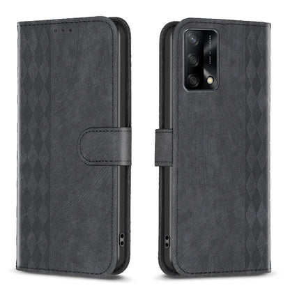 OPPO F19 4G Case - Embossed Plaid Leather Wallet Cover with Card Slots, Kickstand, and 360 degree Protection