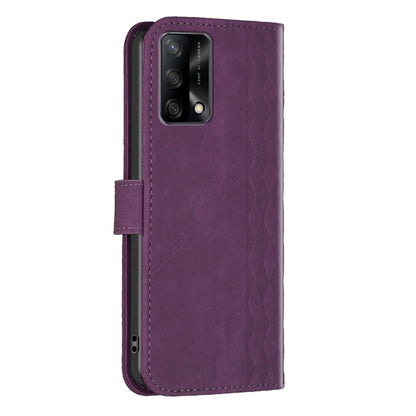 OPPO F19 4G Case - Embossed Plaid Leather Wallet Cover with Card Slots, Kickstand, and 360 degree Protection