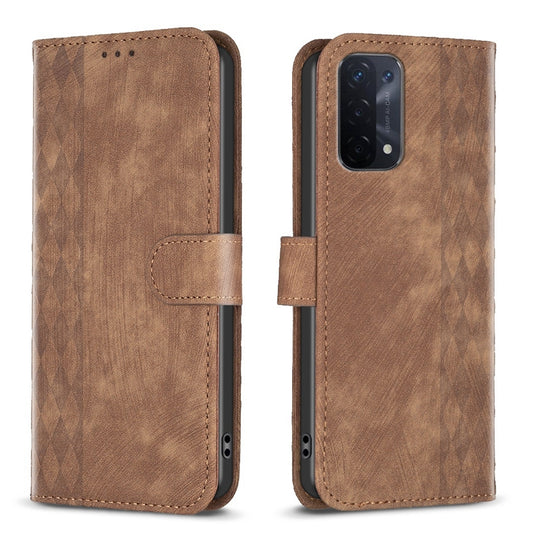 OPPO A74 5G Case - Embossed Plaid Leather Wallet Cover with Card Slots, Kickstand, and 360 degree Protection