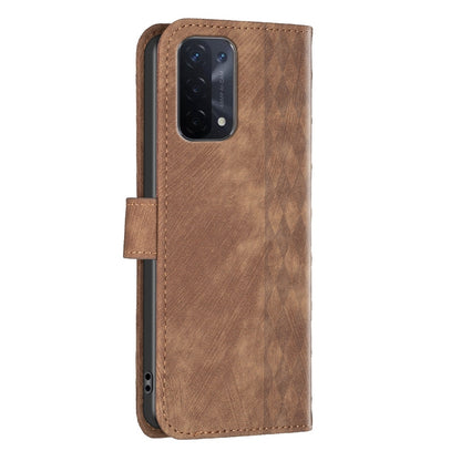 OPPO A74 5G Case - Embossed Plaid Leather Wallet Cover with Card Slots, Kickstand, and 360 degree Protection