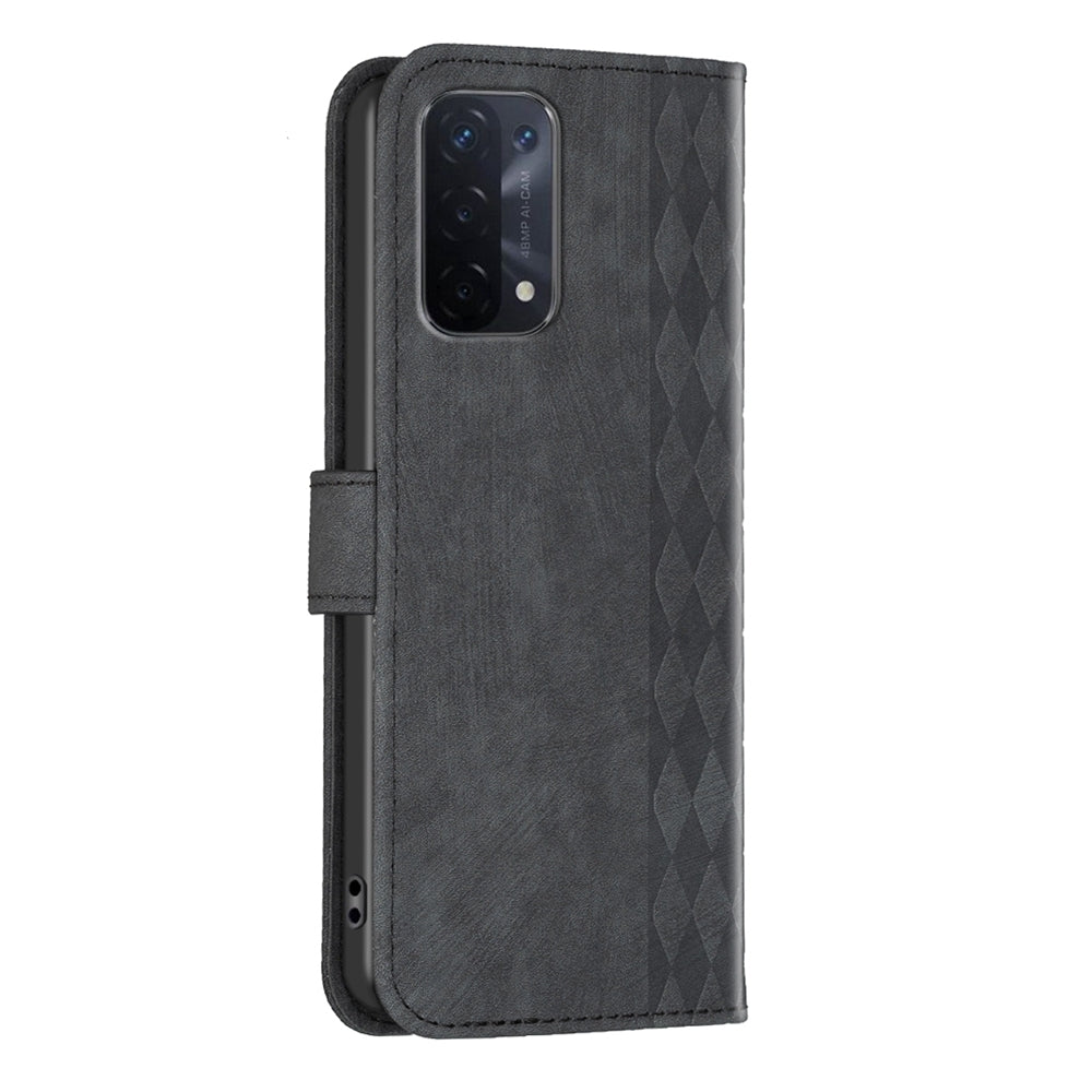 OPPO A74 5G Case - Embossed Plaid Leather Wallet Cover with Card Slots, Kickstand, and 360 degree Protection