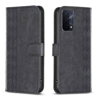 OPPO A54 5G Case - Embossed Plaid Leather Wallet Cover with Card Slots, Kickstand, and 360 degree Protection