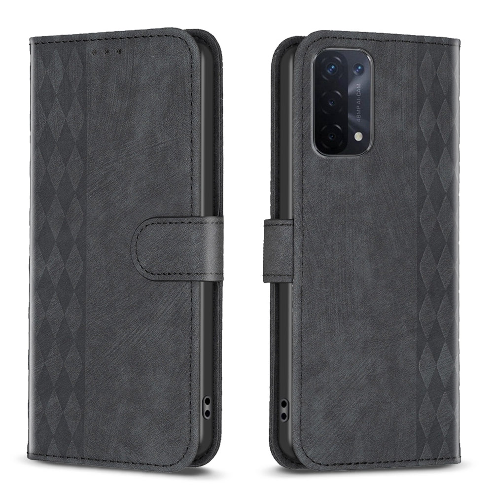 OPPO A93 5G Case - Embossed Plaid Leather Wallet Cover with Card Slots, Kickstand, and 360 degree Protection