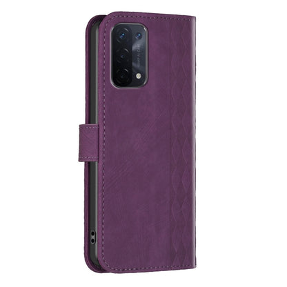 OPPO A54 5G Case - Embossed Plaid Leather Wallet Cover with Card Slots, Kickstand, and 360 degree Protection