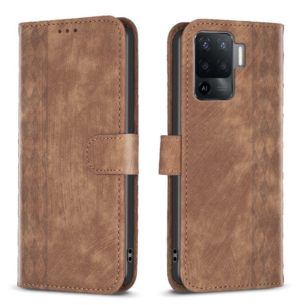 OPPO F19 Pro Case - Embossed Plaid Leather Wallet Cover with Card Slots, Kickstand, and 360 degree Protection