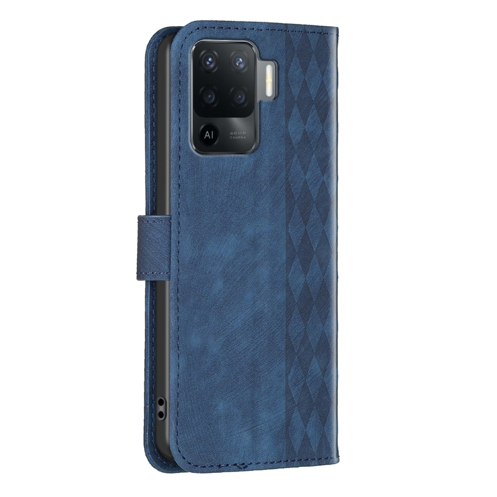 OPPO A94 4G Case - Embossed Plaid Leather Wallet Cover with Card Slots, Kickstand, and 360 degree Protection