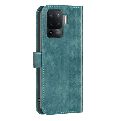 OPPO Reno5 F Case - Embossed Plaid Leather Wallet Cover with Card Slots, Kickstand, and 360 degree Protection