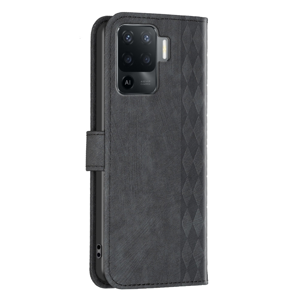 OPPO A94 4G Case - Embossed Plaid Leather Wallet Cover with Card Slots, Kickstand, and 360 degree Protection