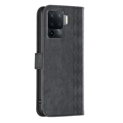 OPPO F19 Pro Case - Embossed Plaid Leather Wallet Cover with Card Slots, Kickstand, and 360 degree Protection