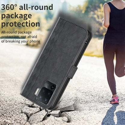 OPPO Reno5 F Case - Embossed Plaid Leather Wallet Cover with Card Slots, Kickstand, and 360 degree Protection