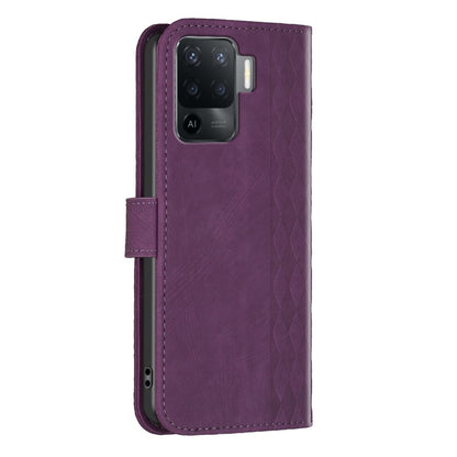 OPPO F19 Pro Case - Embossed Plaid Leather Wallet Cover with Card Slots, Kickstand, and 360 degree Protection