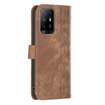 OPPO F19 Pro+ 5G Case - Embossed Plaid Leather Wallet Cover with Card Slots, Kickstand, and 360 degree Protection