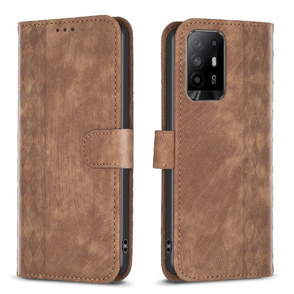 OPPO A94 5G Case - Embossed Plaid Leather Wallet Cover with Card Slots, Kickstand, and 360 degree Protection