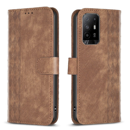 OPPO A94 5G Case - Embossed Plaid Leather Wallet Cover with Card Slots, Kickstand, and 360 degree Protection