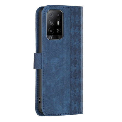 OPPO A94 5G Case - Embossed Plaid Leather Wallet Cover with Card Slots, Kickstand, and 360 degree Protection