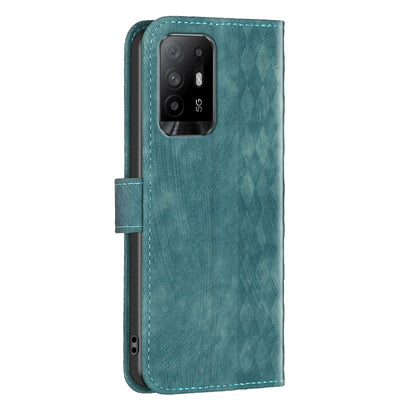 OPPO A94 5G Case - Embossed Plaid Leather Wallet Cover with Card Slots, Kickstand, and 360 degree Protection