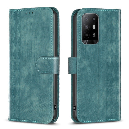 OPPO A94 5G Case - Embossed Plaid Leather Wallet Cover with Card Slots, Kickstand, and 360 degree Protection