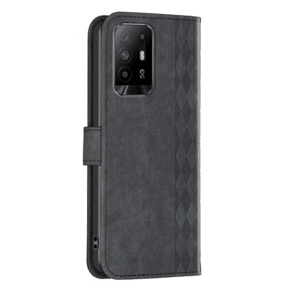 OPPO F19 Pro+ 5G Case - Embossed Plaid Leather Wallet Cover with Card Slots, Kickstand, and 360 degree Protection