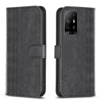 OPPO A94 5G Case - Embossed Plaid Leather Wallet Cover with Card Slots, Kickstand, and 360 degree Protection