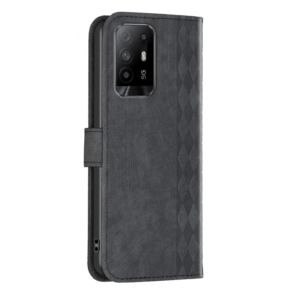 OPPO A94 5G Case - Embossed Plaid Leather Wallet Cover with Card Slots, Kickstand, and 360 degree Protection