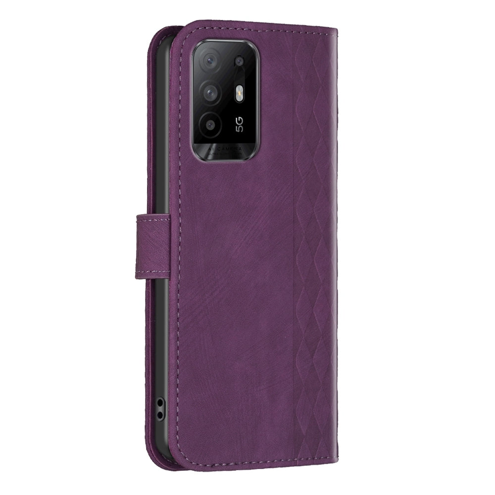 OPPO A94 5G Case - Embossed Plaid Leather Wallet Cover with Card Slots, Kickstand, and 360 degree Protection