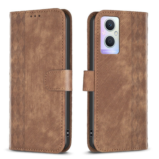 OPPO A96 5G Case - Embossed Plaid Leather Wallet Cover with Card Slots, Kickstand, and 360 degree Protection