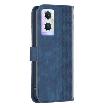 OPPO Reno7 Z Case - Embossed Plaid Leather Wallet Cover with Card Slots, Kickstand, and 360 degree Protection