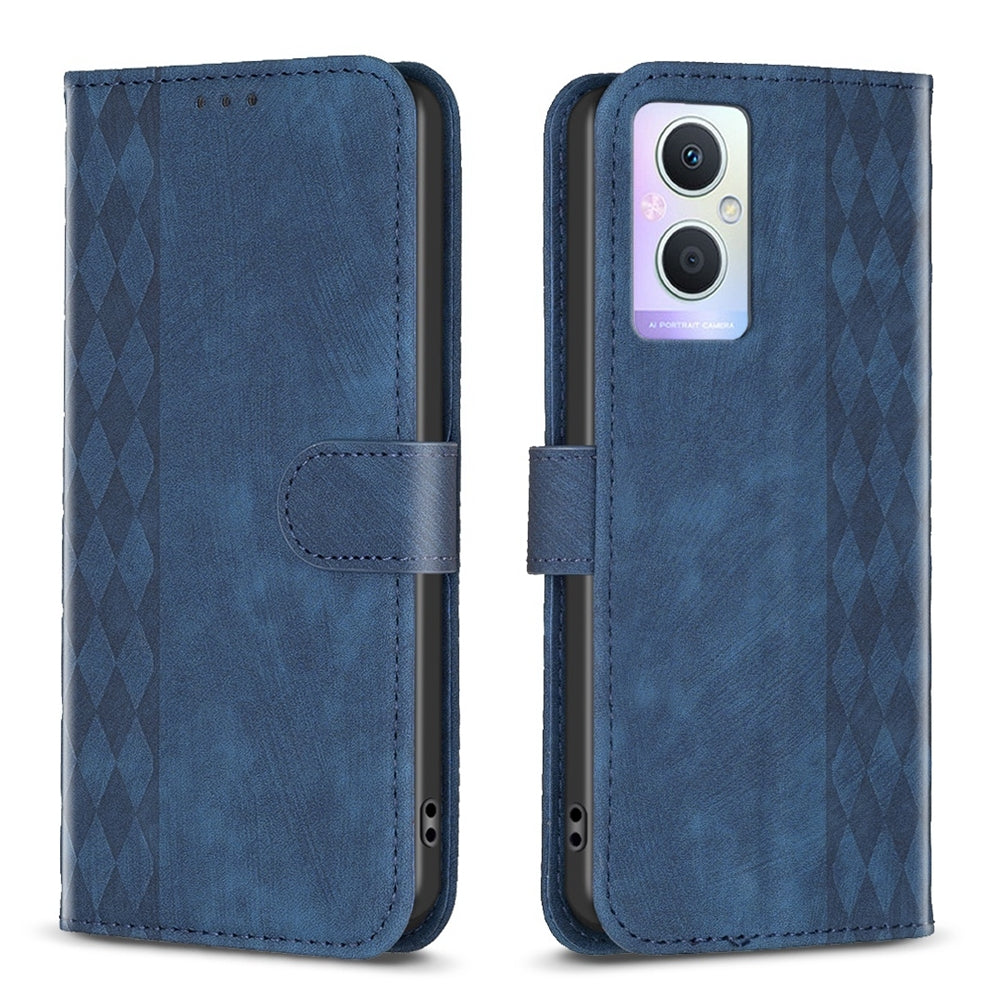 OPPO Reno7 Z Case - Embossed Plaid Leather Wallet Cover with Card Slots, Kickstand, and 360 degree Protection