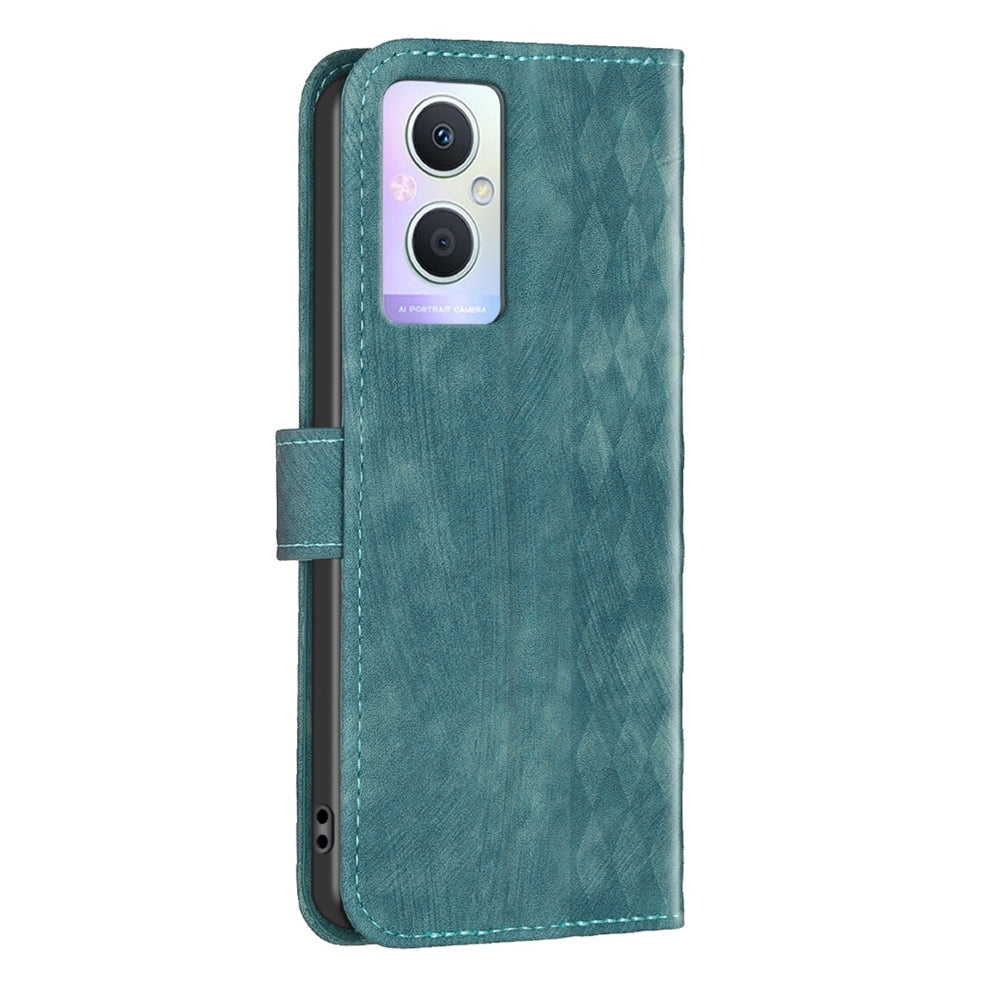 OPPO Reno7 Z Case - Embossed Plaid Leather Wallet Cover with Card Slots, Kickstand, and 360 degree Protection