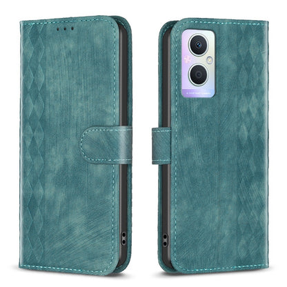 OPPO Reno7 Z Case - Embossed Plaid Leather Wallet Cover with Card Slots, Kickstand, and 360 degree Protection