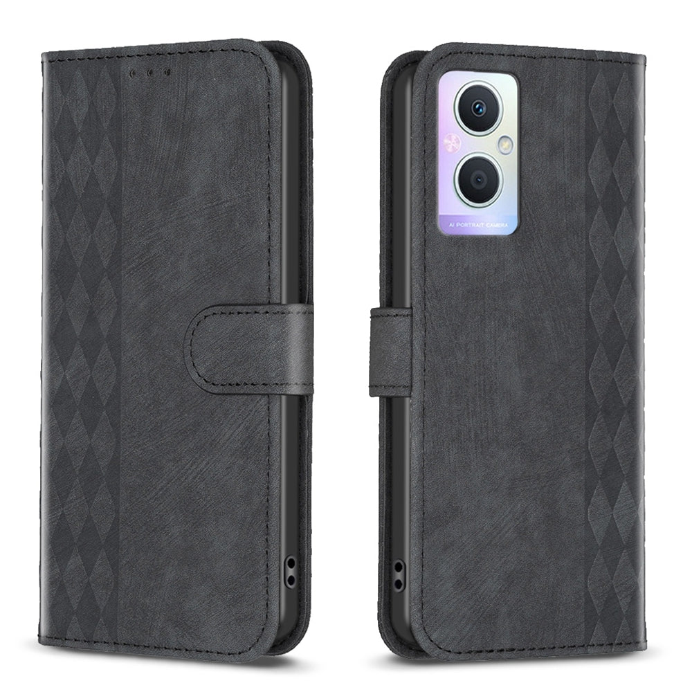 OPPO A96 5G Case - Embossed Plaid Leather Wallet Cover with Card Slots, Kickstand, and 360 degree Protection